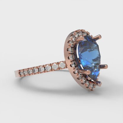 2.38 cttw Simulated Tanzanite Hidden Halo Engagement Ring - Solid Gold (Pear Cut,10x7mm )