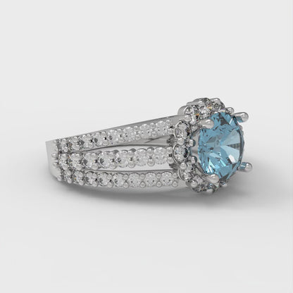 1.83 cttw Natural Aquamarine Hidden Halo Engagement Ring - Solid White Gold (VVS1, Round Cut,6.5mm)