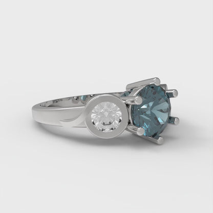 1.72 cttw Natural London Blue Topaz Three-Stone Engagement Ring - Solid White Gold (VVS1, Round Cut,6.5mm)