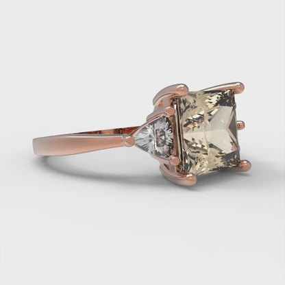 2.32 cttw Natural Morganite Three-Stone Engagement Ring - Solid Rose Gold (VVS1, Princess Cut,7.0mm)