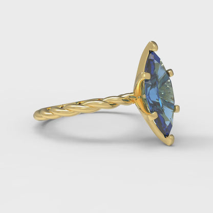 2 cttw Simulated Tanzanite Solitaire  Engagement Ring - Solid Gold (Marquise Cut,12x6mm )