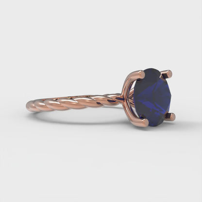 2 cttw Simulated Blue Sapphire Solitaire  Engagement Ring - Solid Gold (Round Cut,8.0mm)