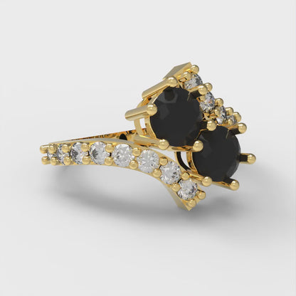 1.48 cttw Natural Onyx Solitaire with Zirconia Simulated Diamond Accents Engagement Ring - Solid Gold (Round Cut,5mm)