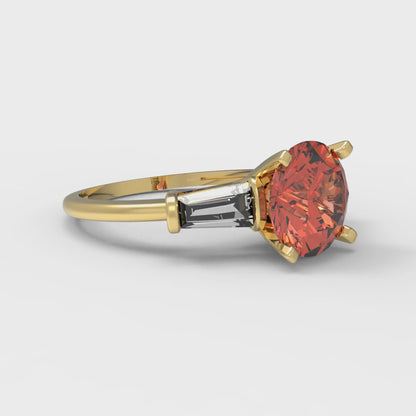 2 cttw Zirconia Simulated Red Diamond Three-Stone Engagement Ring - Solid Gold (VVS1, Round Cut,7.5mm)