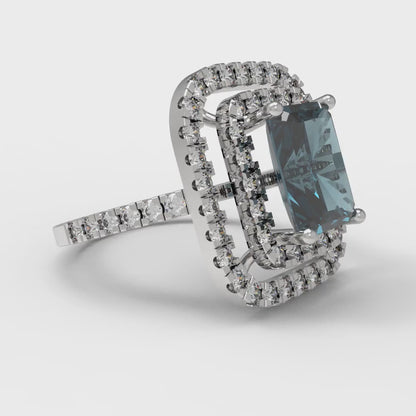 2.62 cttw Natural London Blue Topaz Hidden Halo Engagement Ring - Solid White Gold (VVS1, Emerald Cut,8X6.0mm)