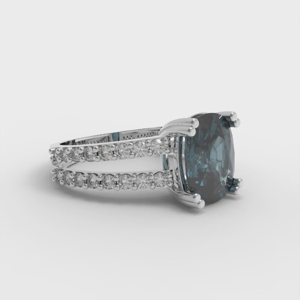 3.48 cttw Natural London Blue Topaz Solitaire with Zirconia Simulated Diamond Accents Engagement Ring - Solid Gold (Long Cushion Cut,9x7mm)