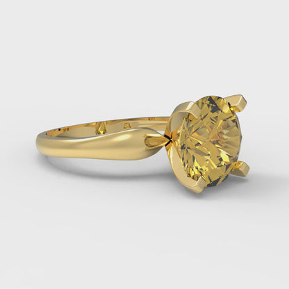2.5 cttw Natural Citrine Solitaire  Engagement Ring - Solid Gold (Round Cut,8.5mm)