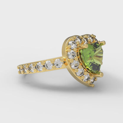 2.03 cttw Natural Peridot Hidden Halo Engagement Ring - Solid Gold (Heart Cut,7.0mm)