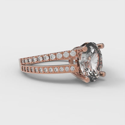 2.32 cttw White Sapphire Solitaire with Zirconia Simulated Diamond Accents Engagement Ring - Solid Rose Gold (VVS1, Oval Cut,9X7mm)