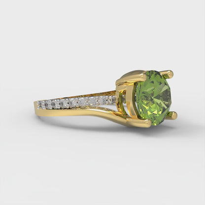 1.71 cttw Natural Peridot Solitaire with Zirconia Simulated Diamond Accents Engagement Ring - Solid White/Yellow Gold (VVS1, Round Cut,7.5mm)
