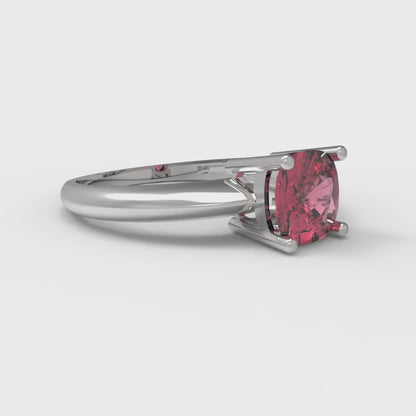1 cttw Simulated Pink Tourmaline Solitaire  Engagement Ring - Solid White Gold (VVS1, Cushion Cut,6mm)