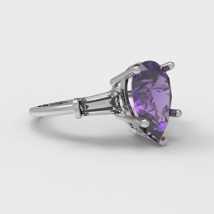 2.5 cttw Natural Amethyst Three-Stone Engagement Ring - Solid Gold (Pear Cut,10x7mm)