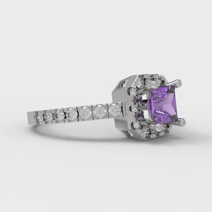 0.89 cttw Simulated Alexandrite Hidden Halo Engagement Ring - Solid Gold (Princess Cut,4.5mm)