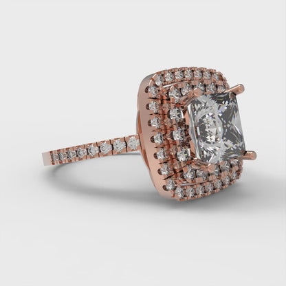2.07 cttw Zirconia Simulated Diamond Hidden Halo Engagement Ring - Solid Rose Gold (VVS1, Princess Cut,6.5mm)