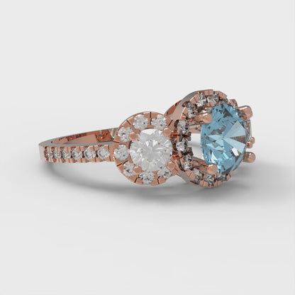 1.46 cttw Natural Swiss Blue Topaz Three-Stone Engagement Ring - Solid Gold (Round Cut,6.0mm)