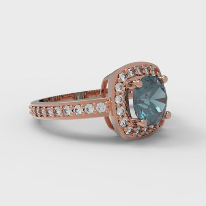 1.335 cttw Natural London Blue Topaz Solitaire with Zirconia Simulated Diamond Accents Engagement Ring - Solid Rose Gold (VVS1, Round Cut,6.5mm)