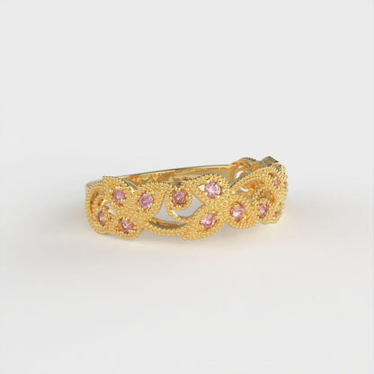 0.17 cttw Simulated Ruby Round Cut Yellow Gold Eternity Wedding Band