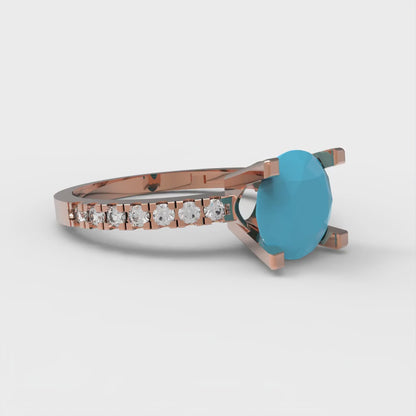 1.71 cttw Simulated Turquoise Solitaire with Zirconia Simulated Diamond Accents Engagement Ring - Solid Gold (Round Cut,7.5mm)