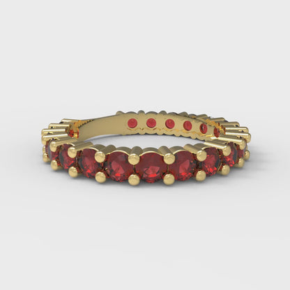 1.26 cttw Natural Garnet Round Cut Yellow Gold Eternity Wedding Band