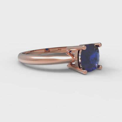 1 cttw Simulated Blue Sapphire Solitaire  Engagement Ring - Solid Gold (Cushion Cut,6mm)