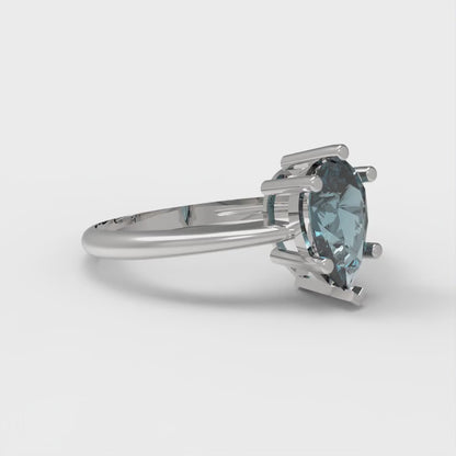 1 cttw Natural London Blue Topaz Solitaire  Engagement Ring - Solid Gold (Pear Cut,8x5mm)