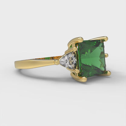 2.32 cttw Simulated Emerald Three-Stone Engagement Ring - Solid Yellow Gold (VVS1, Princess Cut,7.0mm)