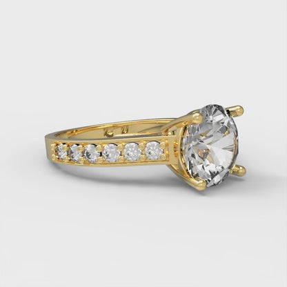 2.3 cttw White Sapphire Solitaire with Zirconia Simulated Diamond Accents Engagement Ring - Solid Gold (Round Cut,8.0mm)