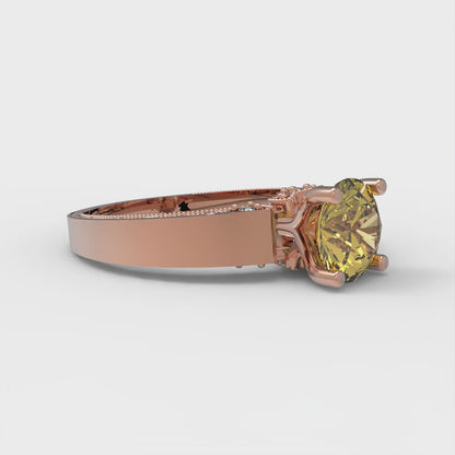 1.06 cttw Natural Citrine Solitaire with Zirconia Simulated Diamond Accents Engagement Ring - Solid Gold (Round Cut,6.5mm)