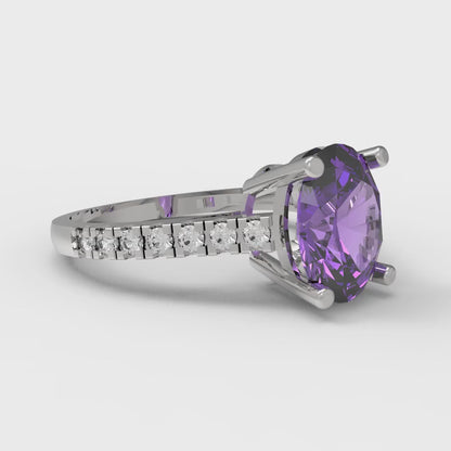 2.21 cttw Simulated Alexandrite Solitaire with Zirconia Simulated Diamond Accents Engagement Ring - Solid Gold (Oval Cut,9X7mm)