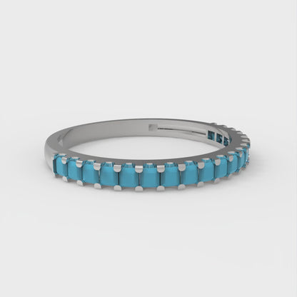 0.285 cttw Simulated Turquoise Princess Cut White Gold Eternity Wedding Band