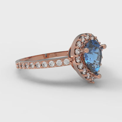 0.755 cttw Simulated Tanzanite Hidden Halo Engagement Ring - Solid Gold (Pear Cut,7x5mm )