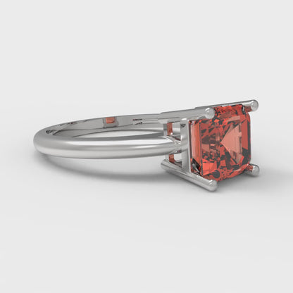 1 cttw Zirconia Simulated Red Diamond Solitaire  Engagement Ring - Solid White Gold (VVS1, Asscher Cut,6mm)
