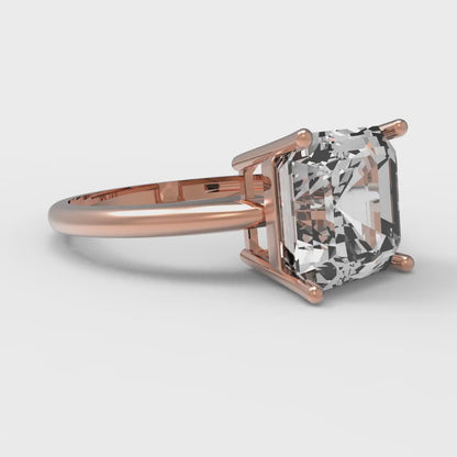 2.5 cttw White Sapphire Solitaire  Engagement Ring - Solid Rose Gold (VVS1, Asscher Cut,8.0mm)