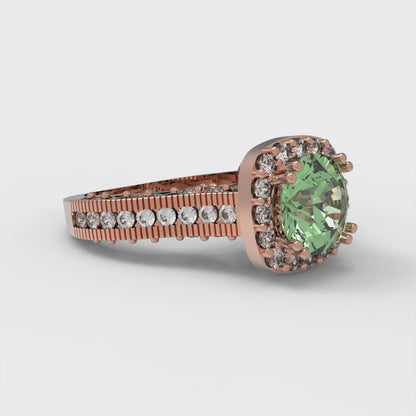 2.37 cttw Zirconia Simulated Green Diamond Hidden Halo Engagement Ring - Solid Gold (VVS1, Round Cut,7.5mm)