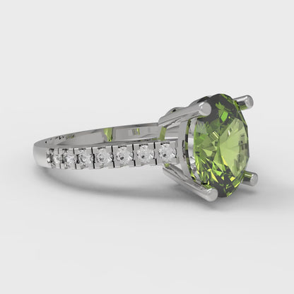 2.21 cttw Natural Peridot Solitaire with Zirconia Simulated Diamond Accents Engagement Ring - Solid Gold (Oval Cut,9X7mm)
