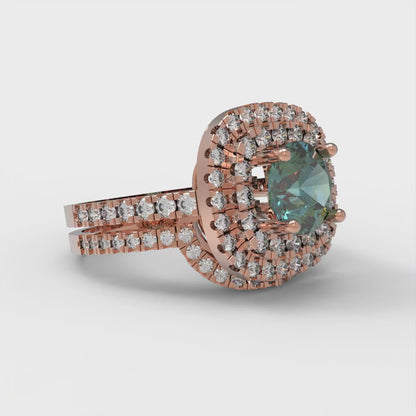 1.7825 cttw Round Cut Blue Moissanite Bridal Set - Solid Rose Gold Engagement Ring & Wedding Band