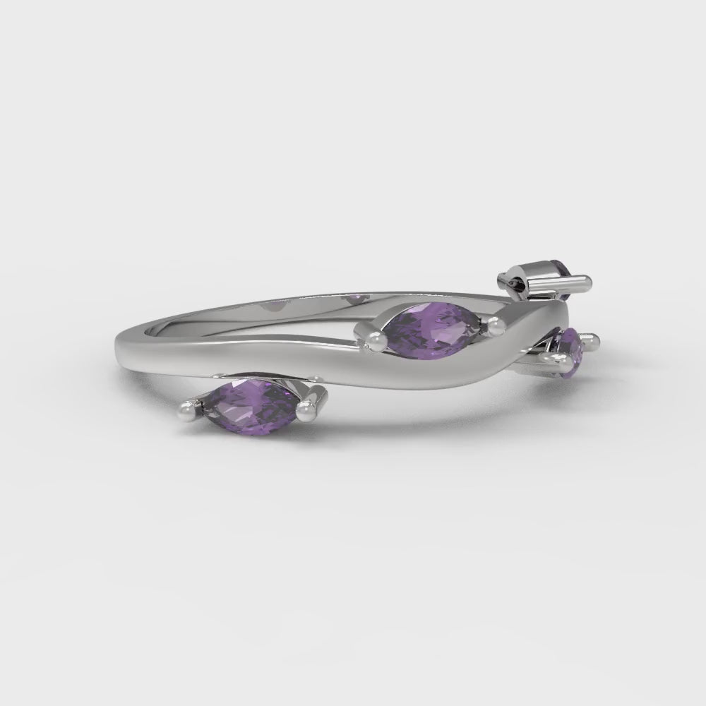 0.4 cttw Natural Amethyst Marquise Cut White Gold Eternity Wedding Band