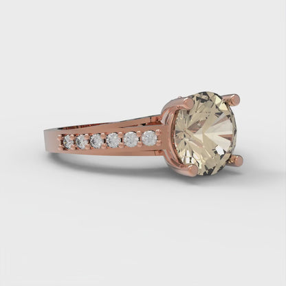 2.21 cttw Natural Morganite Solitaire with Zirconia Simulated Diamond Accents Engagement Ring - Solid Gold (Round Cut,8.0mm)