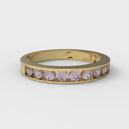 0.39 cttw Simulated Pink Diamond Round Cut Yellow Gold Eternity Wedding Band