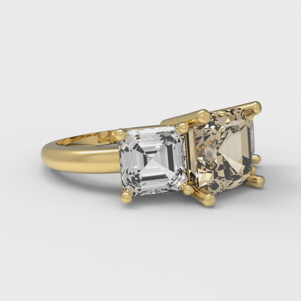 4 cttw Natural Morganite Three-Stone Engagement Ring - Solid Gold (Square Emerald Cut,7.0X7.0mm)