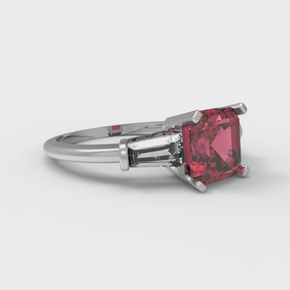 1.62 cttw Simulated Pink Tourmaline Three-Stone Engagement Ring - Solid Gold (Square Emerald Cut,6.5X6.5mm)