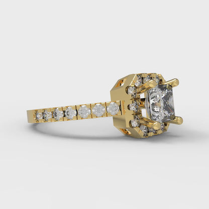 0.89 cttw Certified Moissanite Hidden Halo Engagement Ring - Solid Gold (VVS1, D-F,Princess Cut,4.5mm)