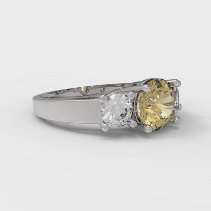 1.5 cttw Zirconia Simulated Yellow Diamond Three-Stone Engagement Ring - Solid Gold (VVS1, Round Cut,6.5mm)