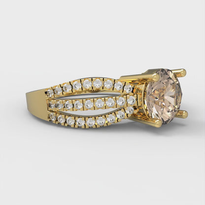 1.27 cttw Yellow Moissanite Solitaire with Zirconia Simulated Diamond Accents Engagement Ring - Solid  Yellow/White Gold (VVS1, Round Cut,6.5mm)