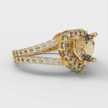 1.49 cttw Zirconia Simulated Champagne Diamond Hidden Halo Engagement Ring - Solid Gold (VVS1, Heart Cut,6.5mm)