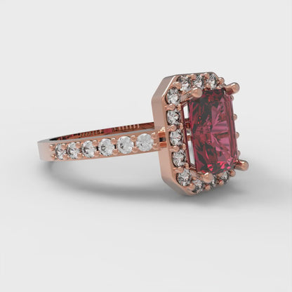 2.16 cttw Emerald Cut Natural Garnet Bridal Set - Solid Rose Gold Engagement Ring & Wedding Band