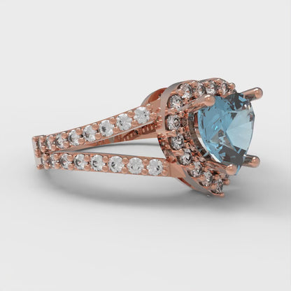 1.49 cttw Natural Sky Blue Topaz Hidden Halo Engagement Ring - Solid Gold (Heart Cut,6.5mm)