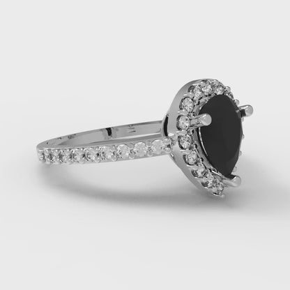 0.755 cttw Natural Onyx Solitaire with Zirconia Simulated Diamond Accents Engagement Ring - Solid Gold (Pear Cut,7x5mm )