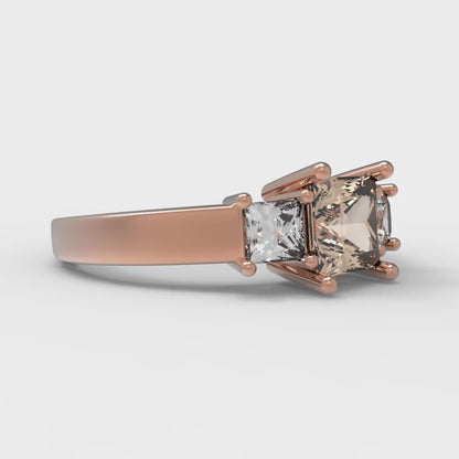 1.11 cttw Yellow Moissanite Three-Stone Engagement Ring - Solid Rose Gold (VVS1, Princess Cut,5.0mm)