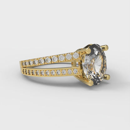 2.32 cttw White Sapphire Solitaire with Zirconia Simulated Diamond Accents Engagement Ring - Solid Gold (Oval Cut,9X7mm)